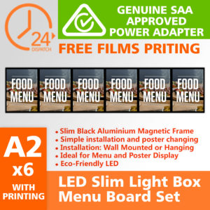 A2x6 Black Slimline Aluminium Magentic LED Light Box/LED Display