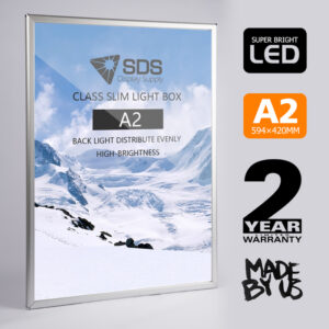A2 Silver Clip/Snap Frame Slim LED Light Box Menu Board