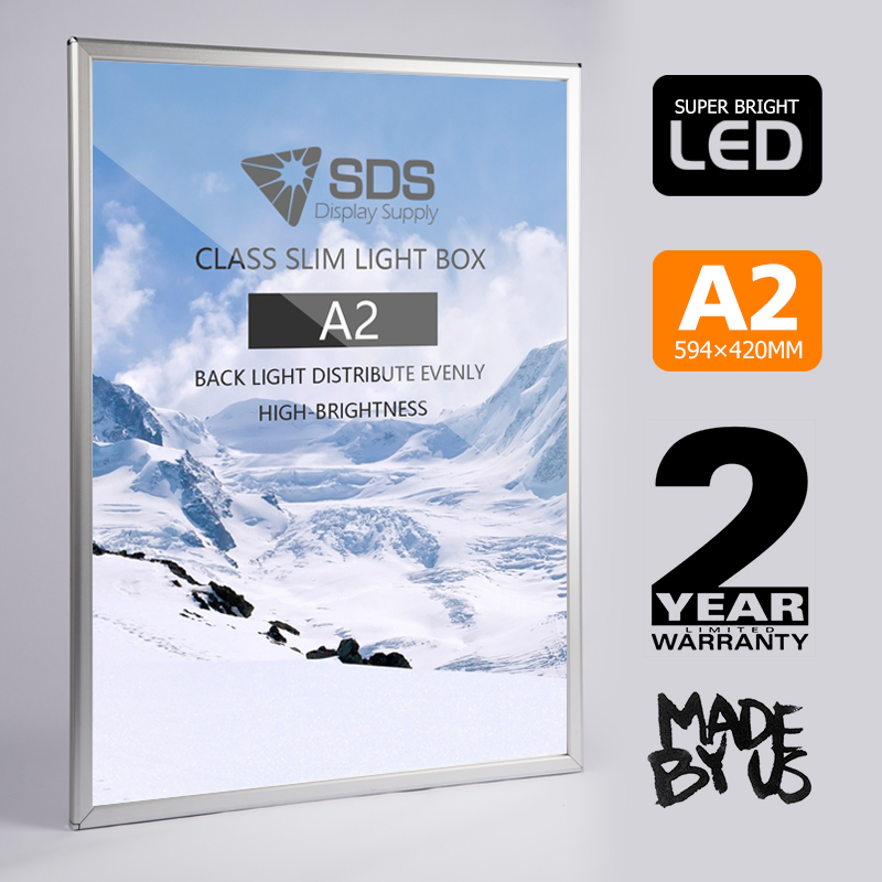 A2 Silver Clip/Snap Frame Slim LED Light Box Menu Board – SDS