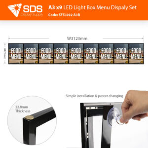 A3 x9 LED Light Box Menu Display (Menu Board/Restaurant Sign/Cafe Sign)